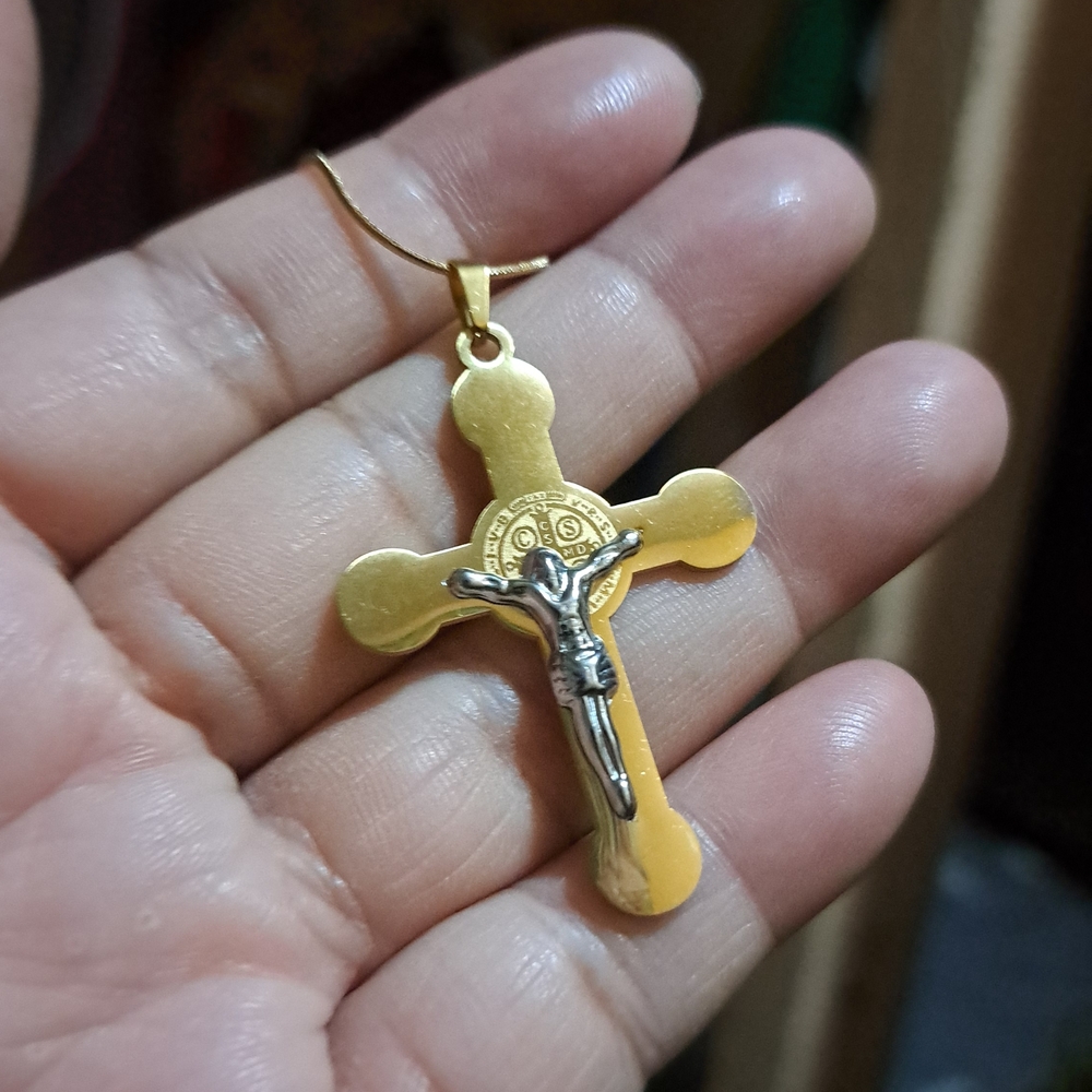 Gold-Tone Saint Benedict Crucifix Pendant Necklace